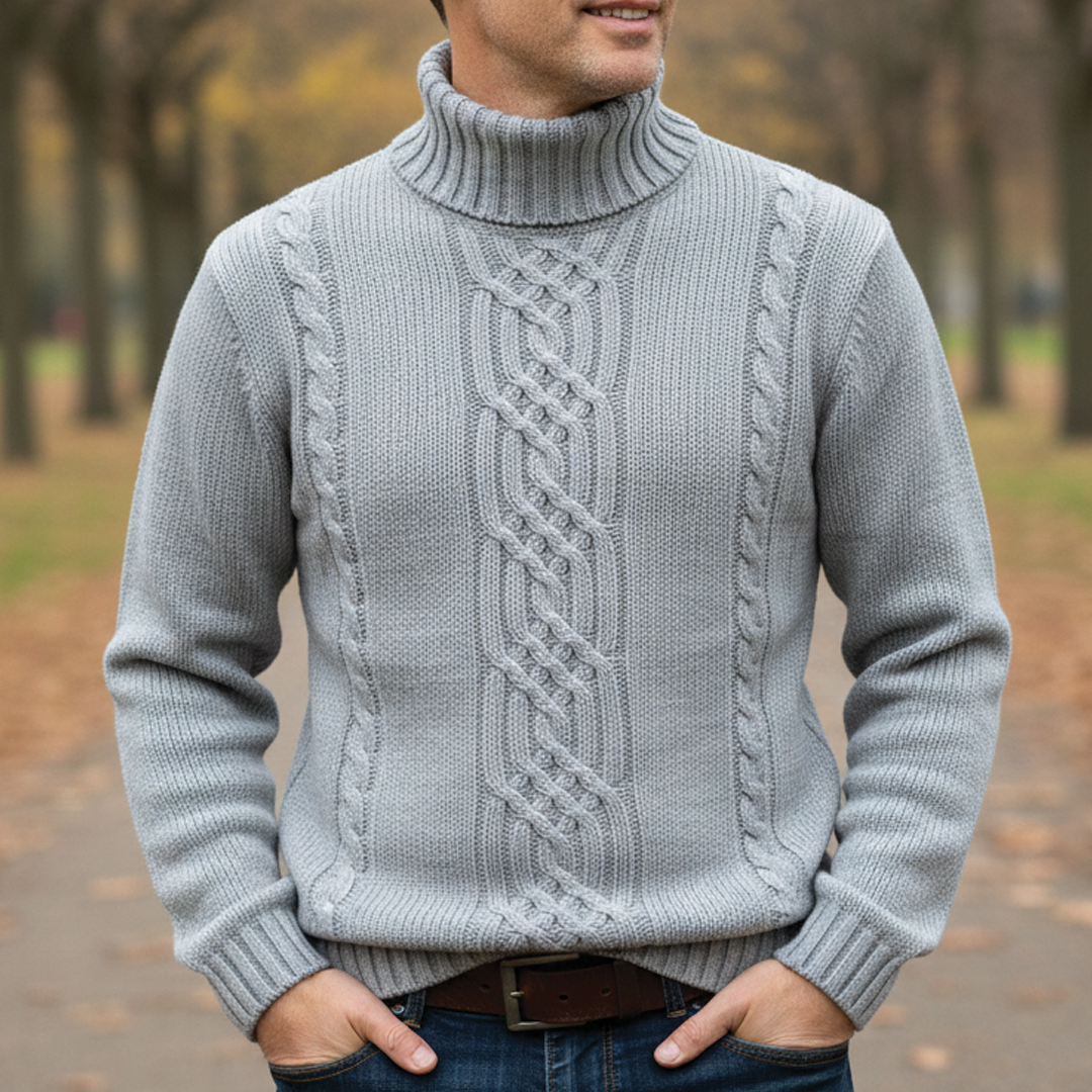Herrenpullover mit Zopfmuster