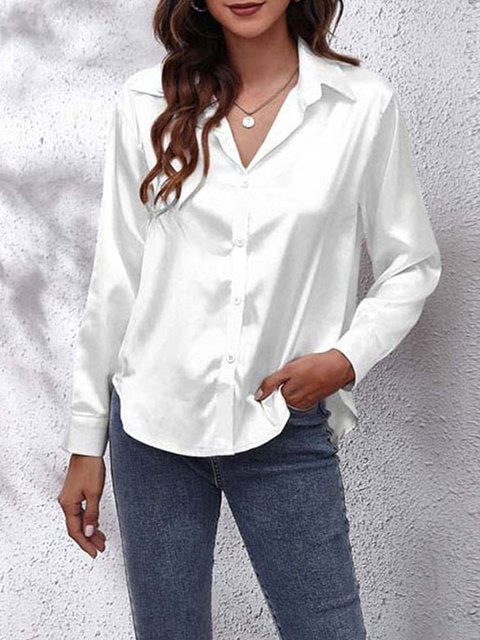 Laura | Women's Silk-Touch Lustrous Satin Button-Down Top-Metro Lane Plaza
