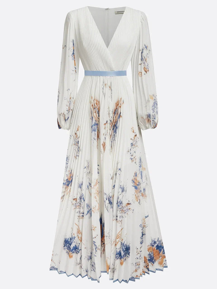 Sophia | Women's Elegant Floral Pleated Maxi Dress-Metro Lane Plaza