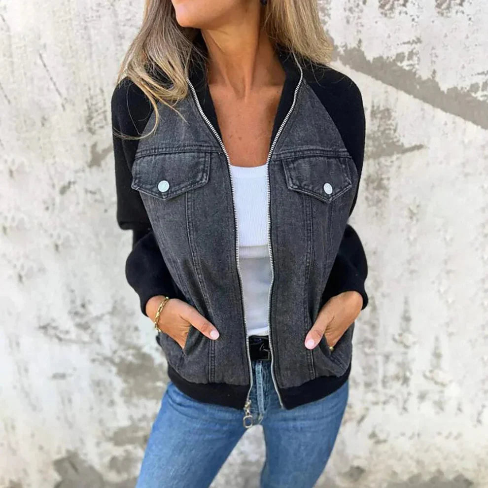 Rose | Women's Cozy Denim Sherpa Jacket-Metro Lane Plaza