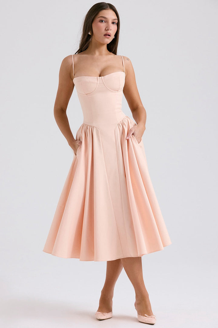 Jovial | Women's Elegant Versatile Midi Dress-Metro Lane Plaza