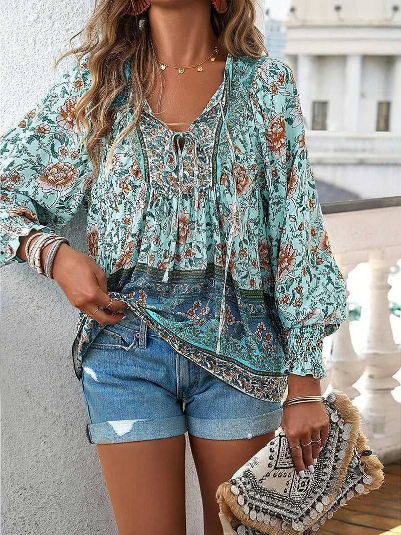 Lily | Women's Floral Puff Sleeve Summer Blouse-Metro Lane Plaza