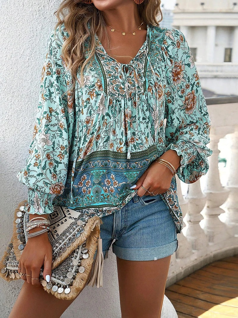 Lily | Women's Floral Puff Sleeve Summer Blouse-Metro Lane Plaza