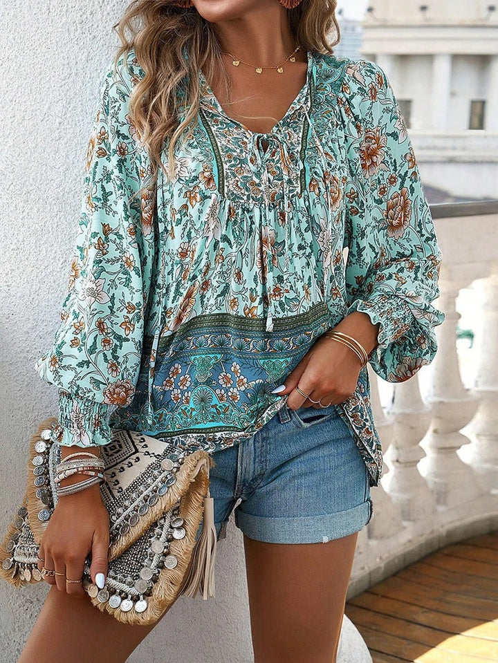 Lily | Women's Floral Puff Sleeve Summer Blouse-Metro Lane Plaza