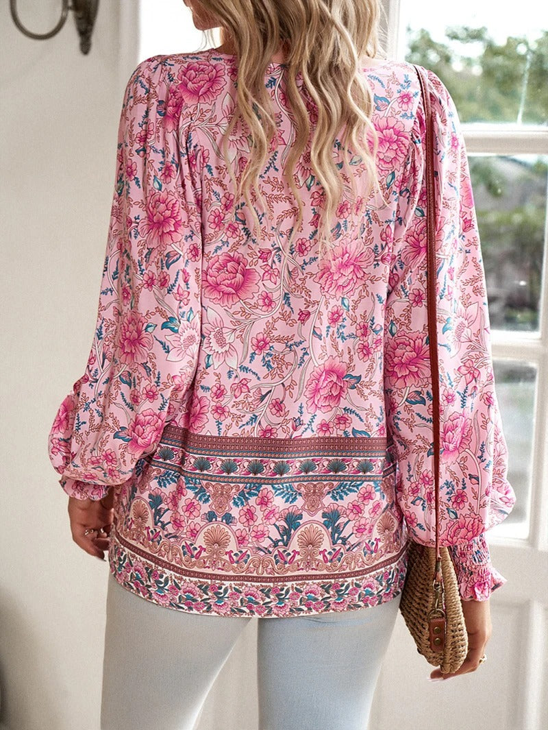 Lily | Women's Floral Puff Sleeve Summer Blouse-Metro Lane Plaza