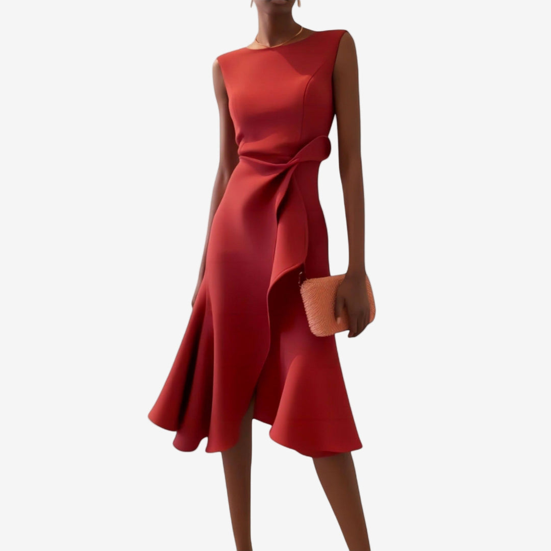 Manuela | Women's Elegant Modern Satin Midi Dress-Metro Lane Plaza
