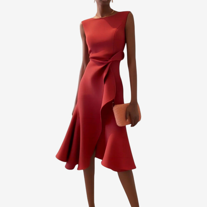 Manuela | Women's Elegant Modern Satin Midi Dress-Metro Lane Plaza