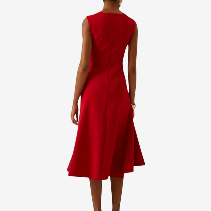 Manuela | Women's Elegant Modern Satin Midi Dress-Metro Lane Plaza