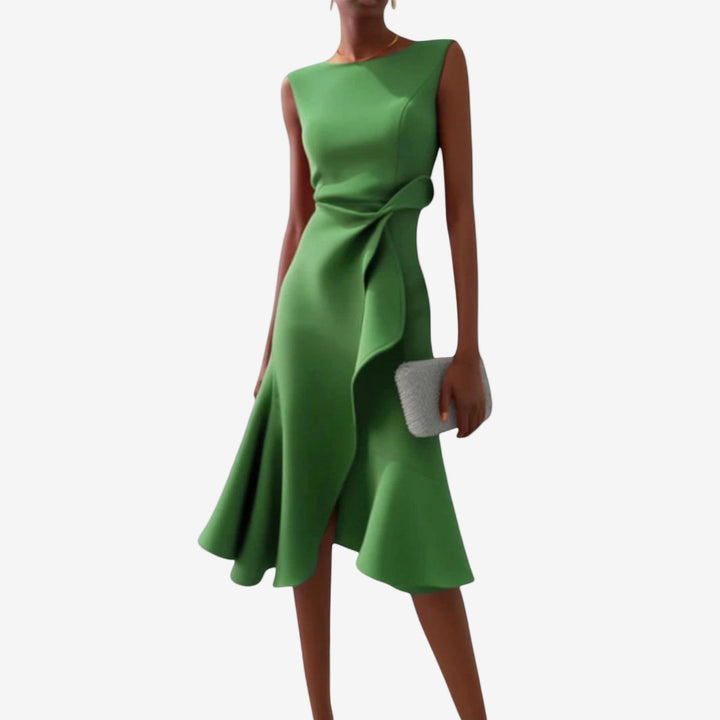 Manuela | Women's Elegant Modern Satin Midi Dress-Metro Lane Plaza