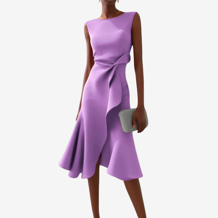 Manuela | Women's Elegant Modern Satin Midi Dress-Metro Lane Plaza
