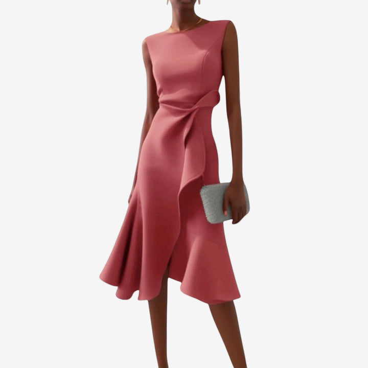 Manuela | Women's Elegant Modern Satin Midi Dress-Metro Lane Plaza