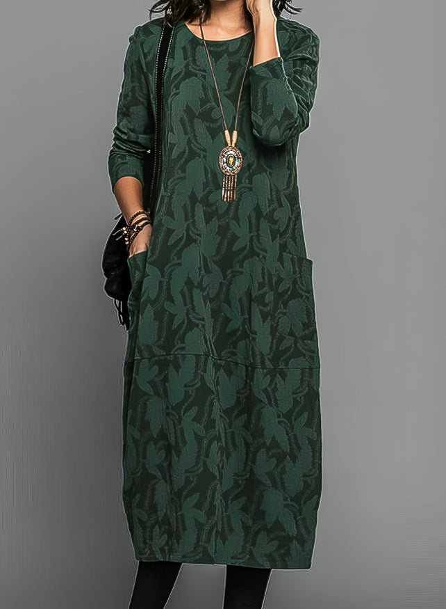 Livia | Elegant Plus Size Midi Dress for Women with Pockets-Metro Lane Plaza