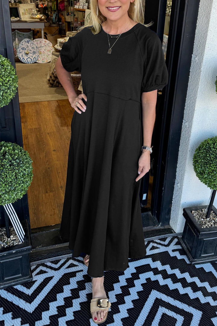 Maddison | Women's Elegant Puff Sleeve Plus Size Maxi Dress-Metro Lane Plaza