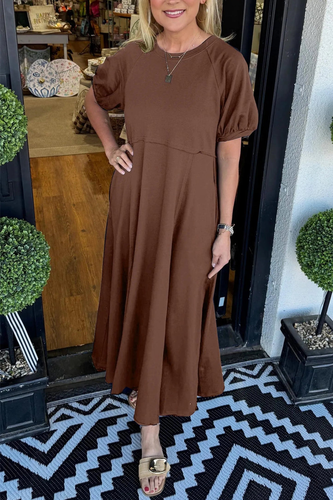 Maddison | Women's Elegant Puff Sleeve Plus Size Maxi Dress-Metro Lane Plaza