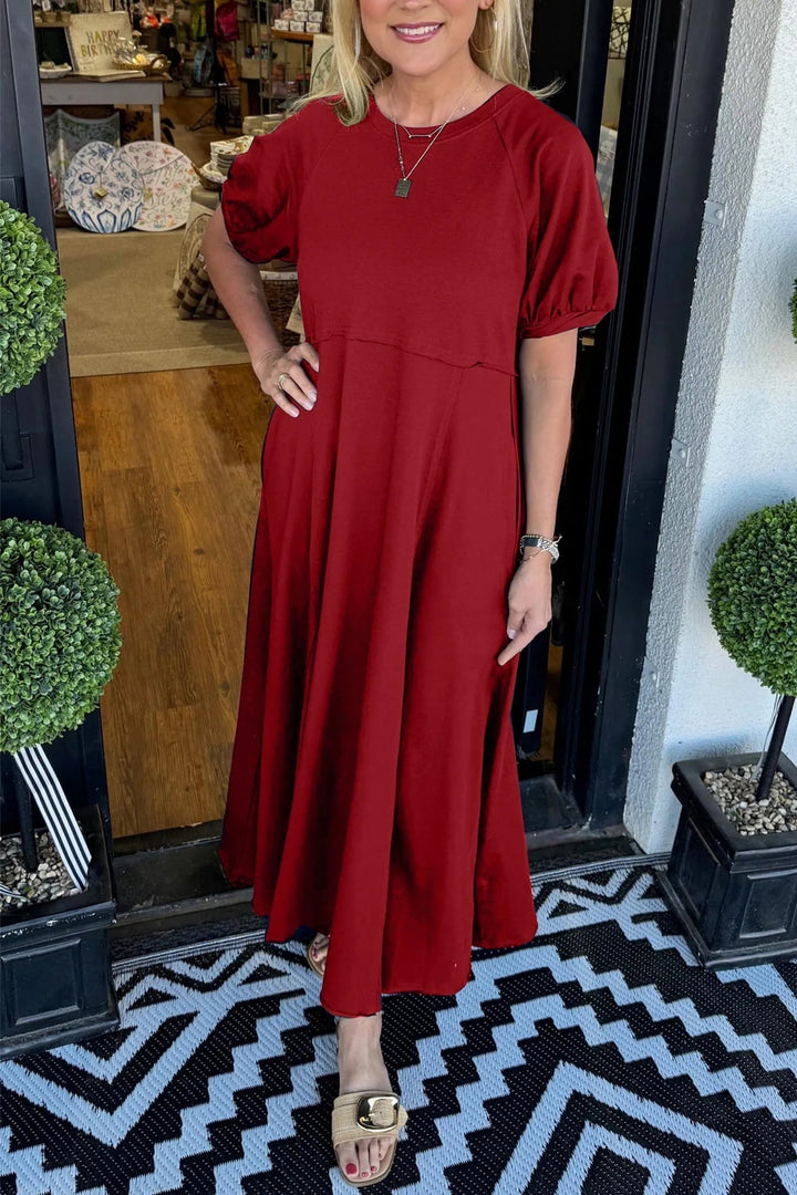 Maddison | Women's Elegant Puff Sleeve Plus Size Maxi Dress-Metro Lane Plaza