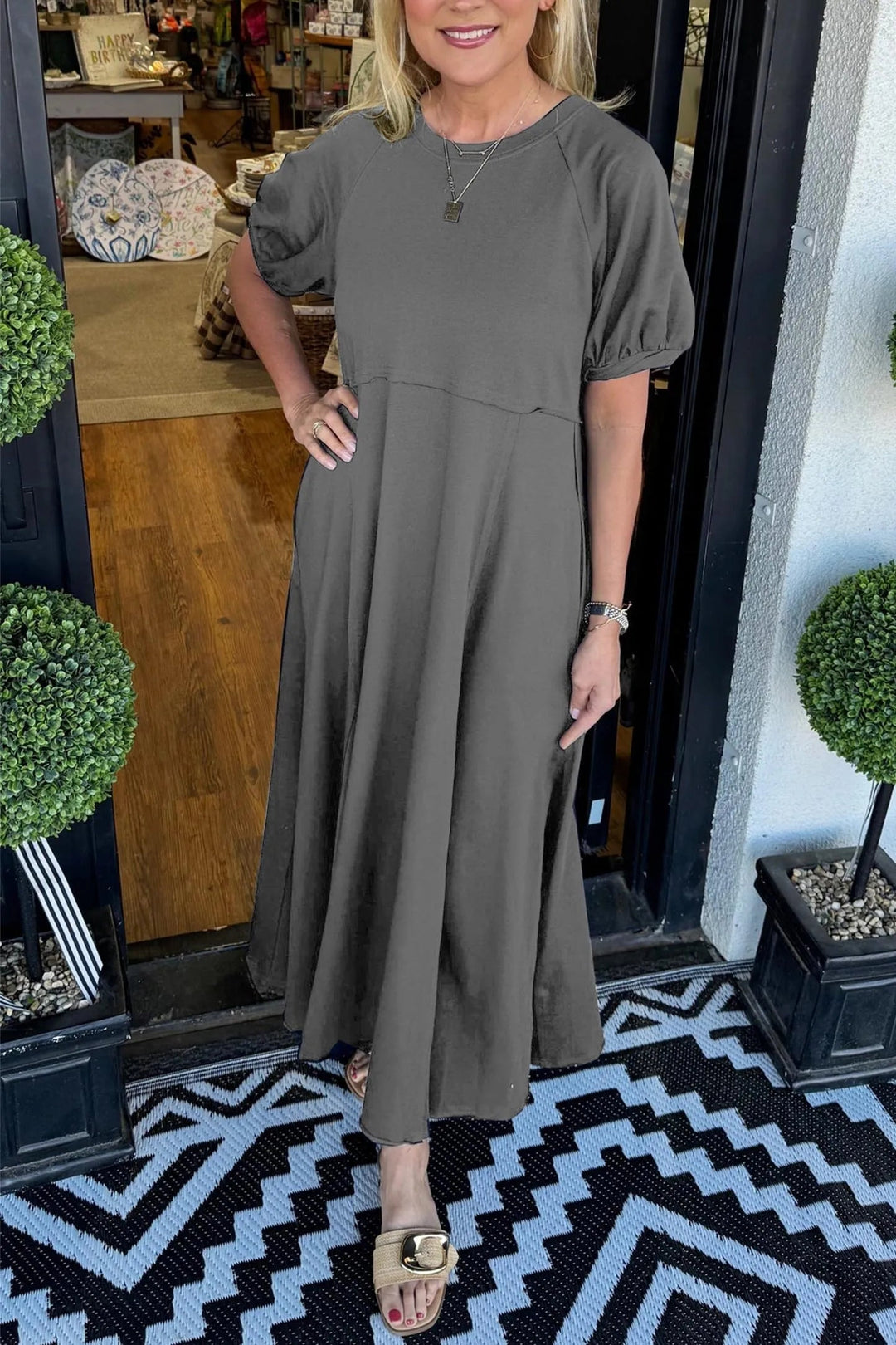 Maddison | Women's Elegant Puff Sleeve Plus Size Maxi Dress-Metro Lane Plaza