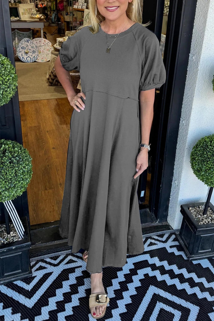 Maddison | Women's Elegant Puff Sleeve Plus Size Maxi Dress-Metro Lane Plaza