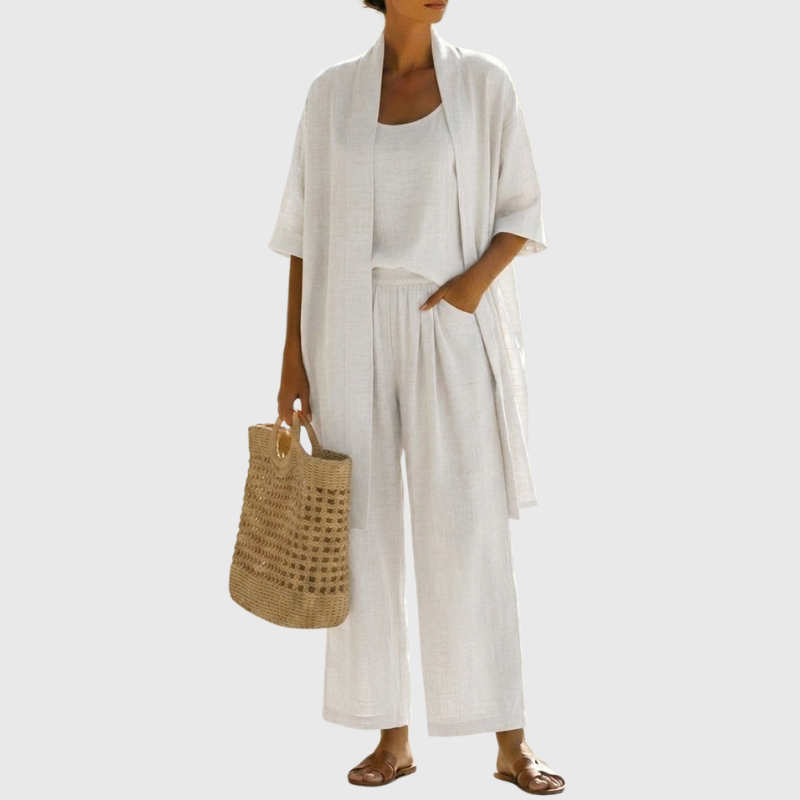 Olivia | Women's Lightweight Breathable Linen-Cotton Set-Metro Lane Plaza
