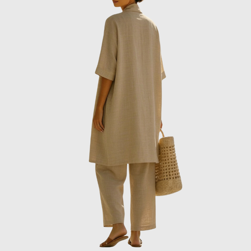 Olivia | Women's Lightweight Breathable Linen-Cotton Set-Metro Lane Plaza