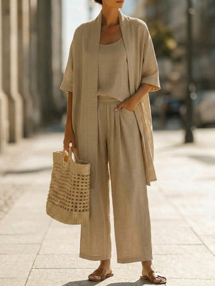 Olivia | Women's Lightweight Breathable Linen-Cotton Set-Metro Lane Plaza
