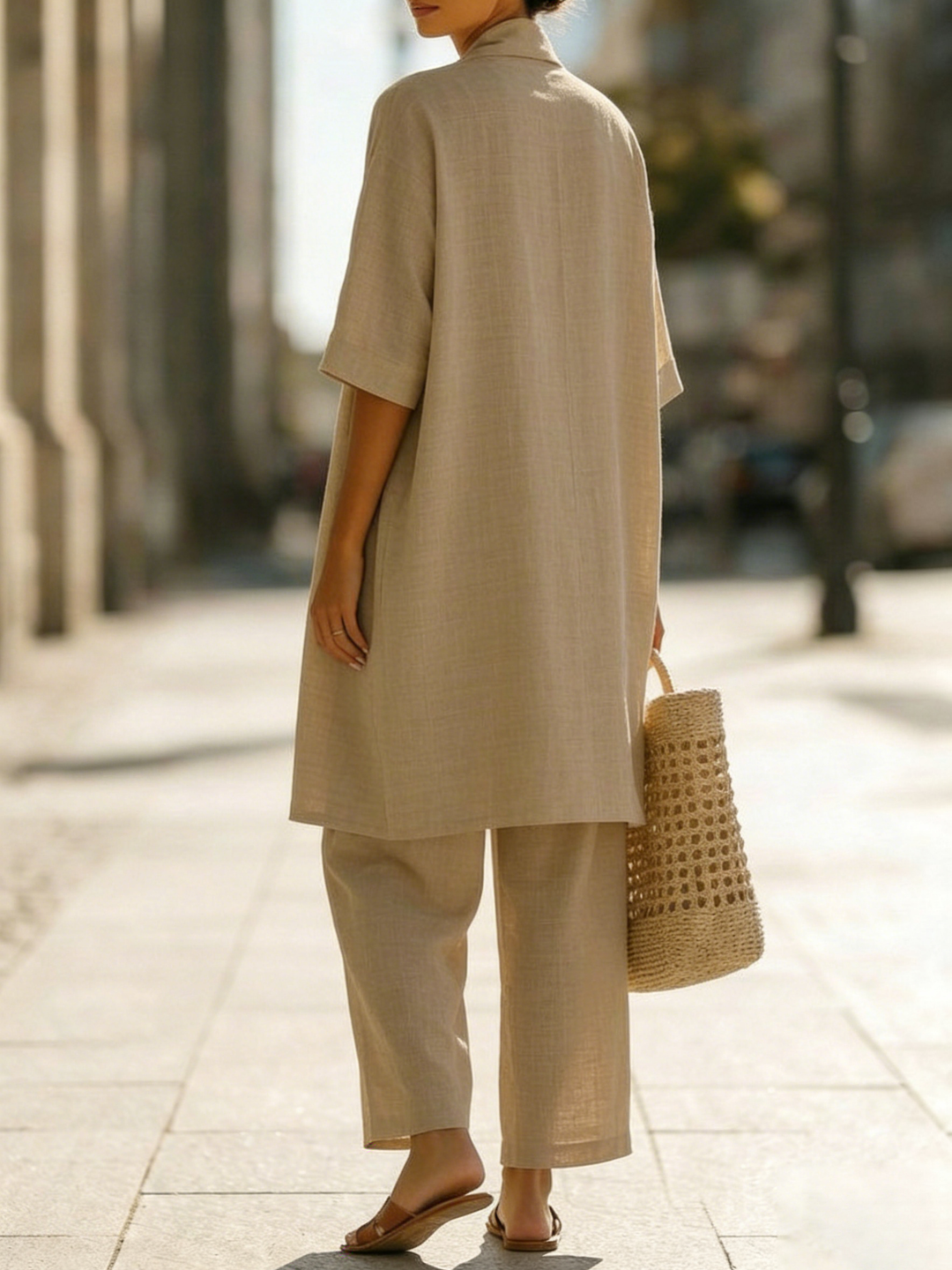 Olivia | Women's Lightweight Breathable Linen-Cotton Set-Metro Lane Plaza