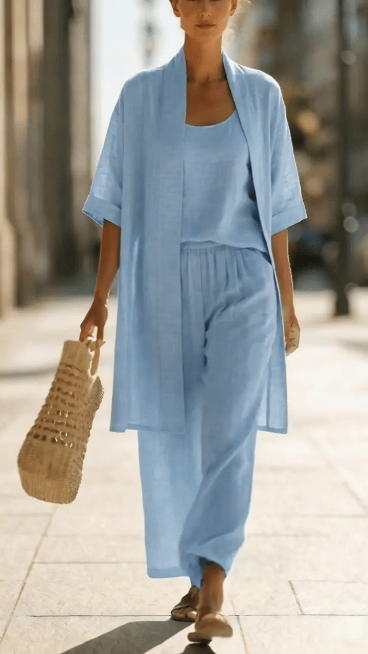 Olivia | Women's Lightweight Breathable Linen-Cotton Set-Metro Lane Plaza