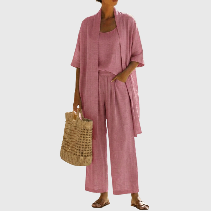 Olivia | Women's Lightweight Breathable Linen-Cotton Set-Metro Lane Plaza