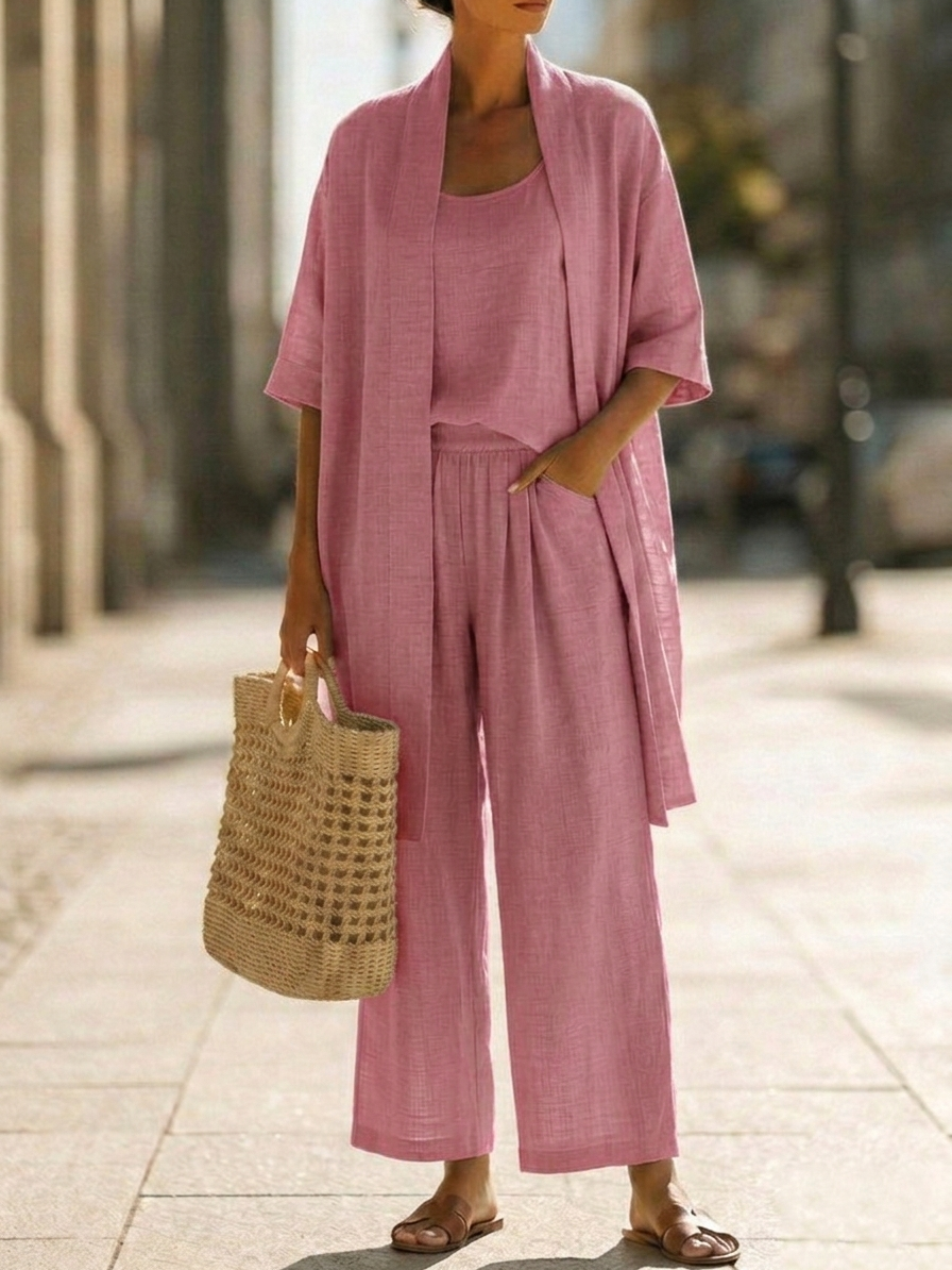 Olivia | Women's Lightweight Breathable Linen-Cotton Set-Metro Lane Plaza