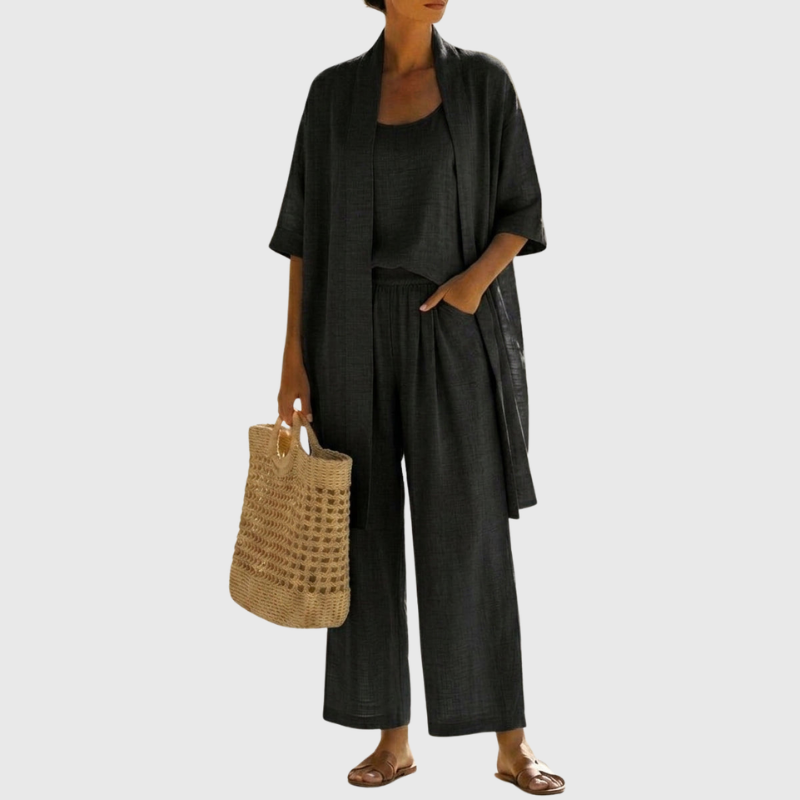 Olivia | Women's Lightweight Breathable Linen-Cotton Set-Metro Lane Plaza