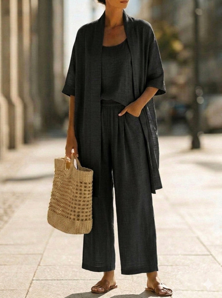 Olivia | Women's Lightweight Breathable Linen-Cotton Set-Metro Lane Plaza