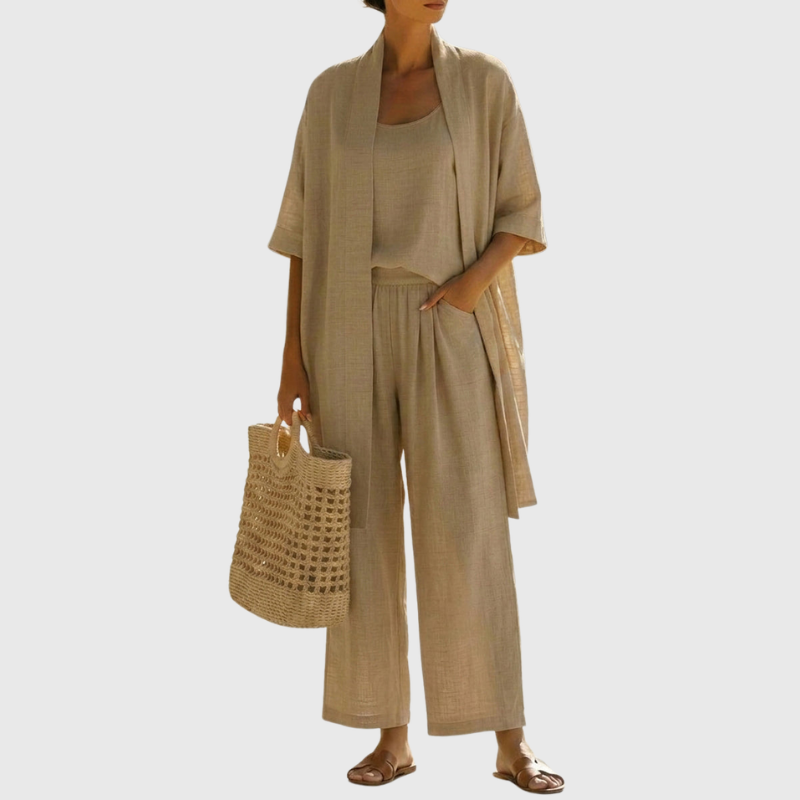 Olivia | Women's Lightweight Breathable Linen-Cotton Set-Metro Lane Plaza