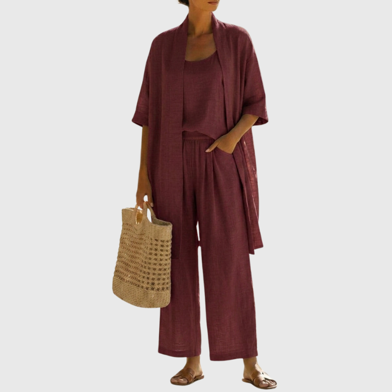 Olivia | Women's Lightweight Breathable Linen-Cotton Set-Metro Lane Plaza