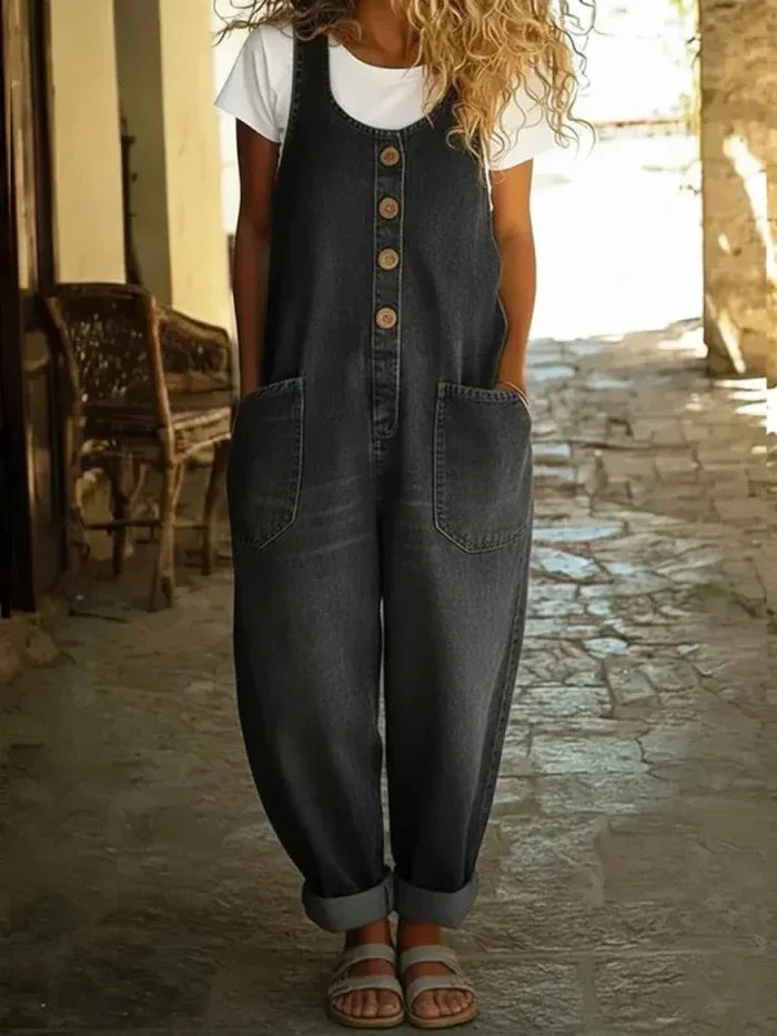 Jessika | Women's Comfortable Vintage-Inspired Denim Jumpsuit-Metro Lane Plaza