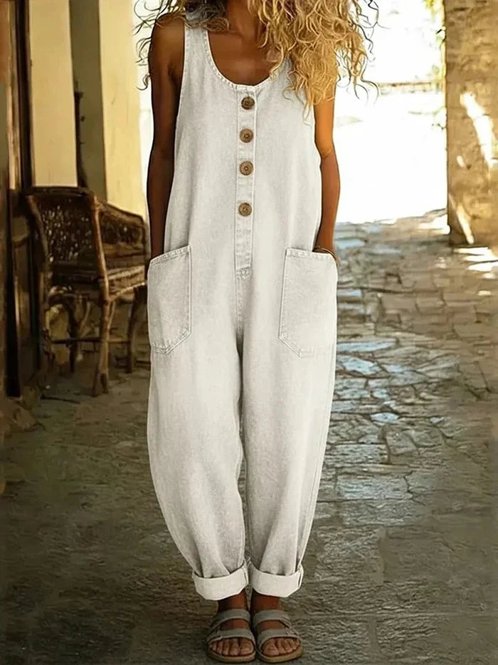Jessika | Women's Comfortable Vintage-Inspired Denim Jumpsuit-Metro Lane Plaza