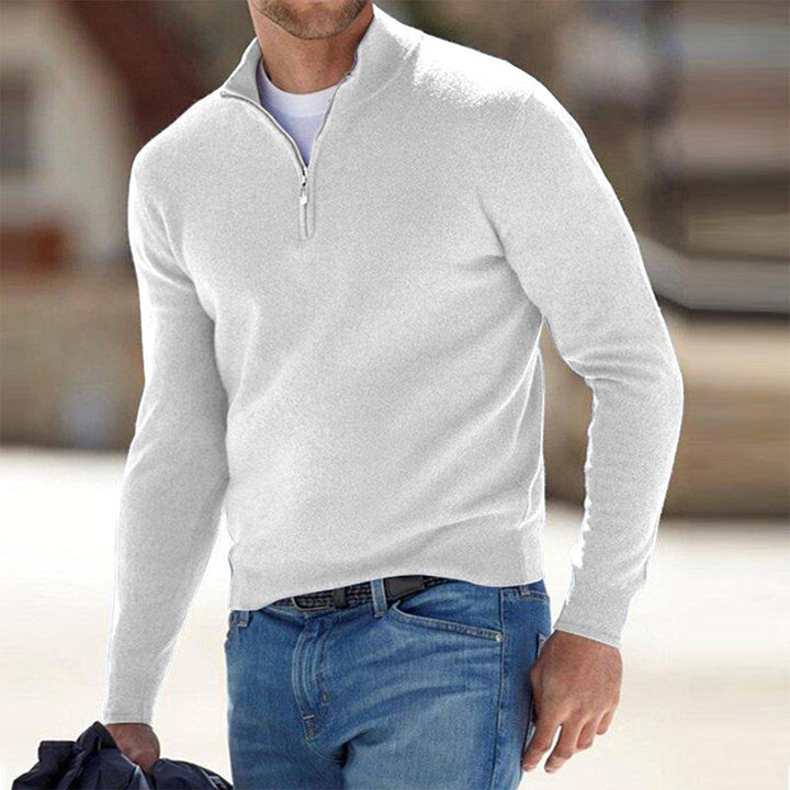 Herren-Wollpullover mit halbem Reißverschluss