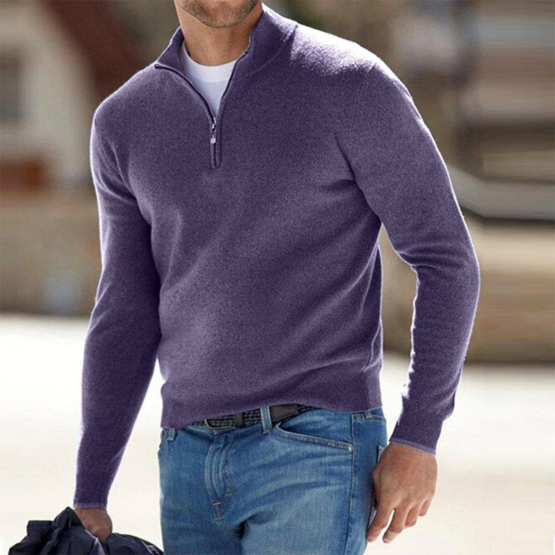 Herren-Wollpullover mit halbem Reißverschluss