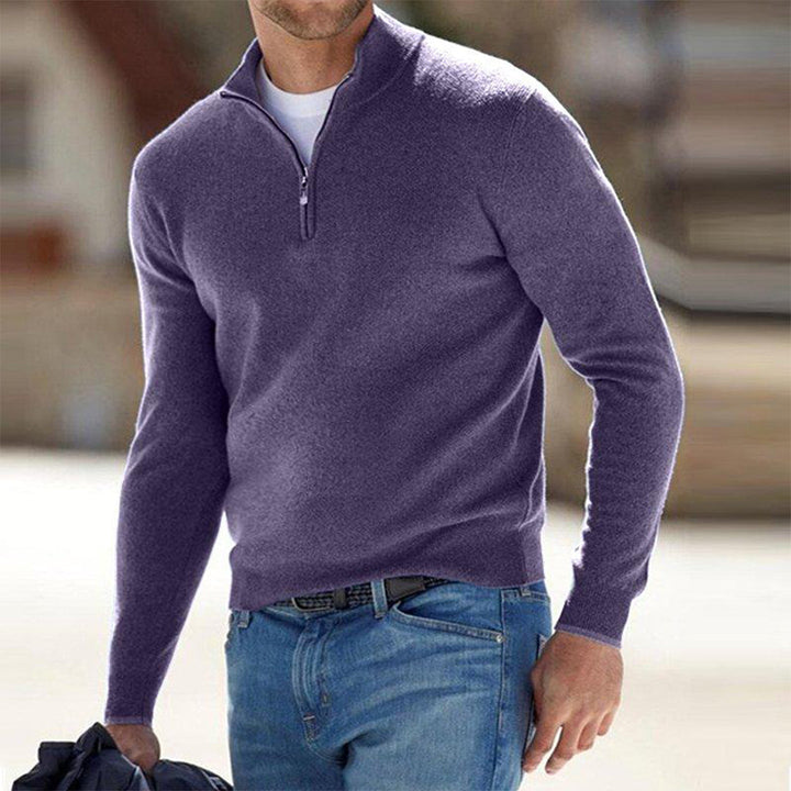 Herren-Wollpullover mit halbem Reißverschluss