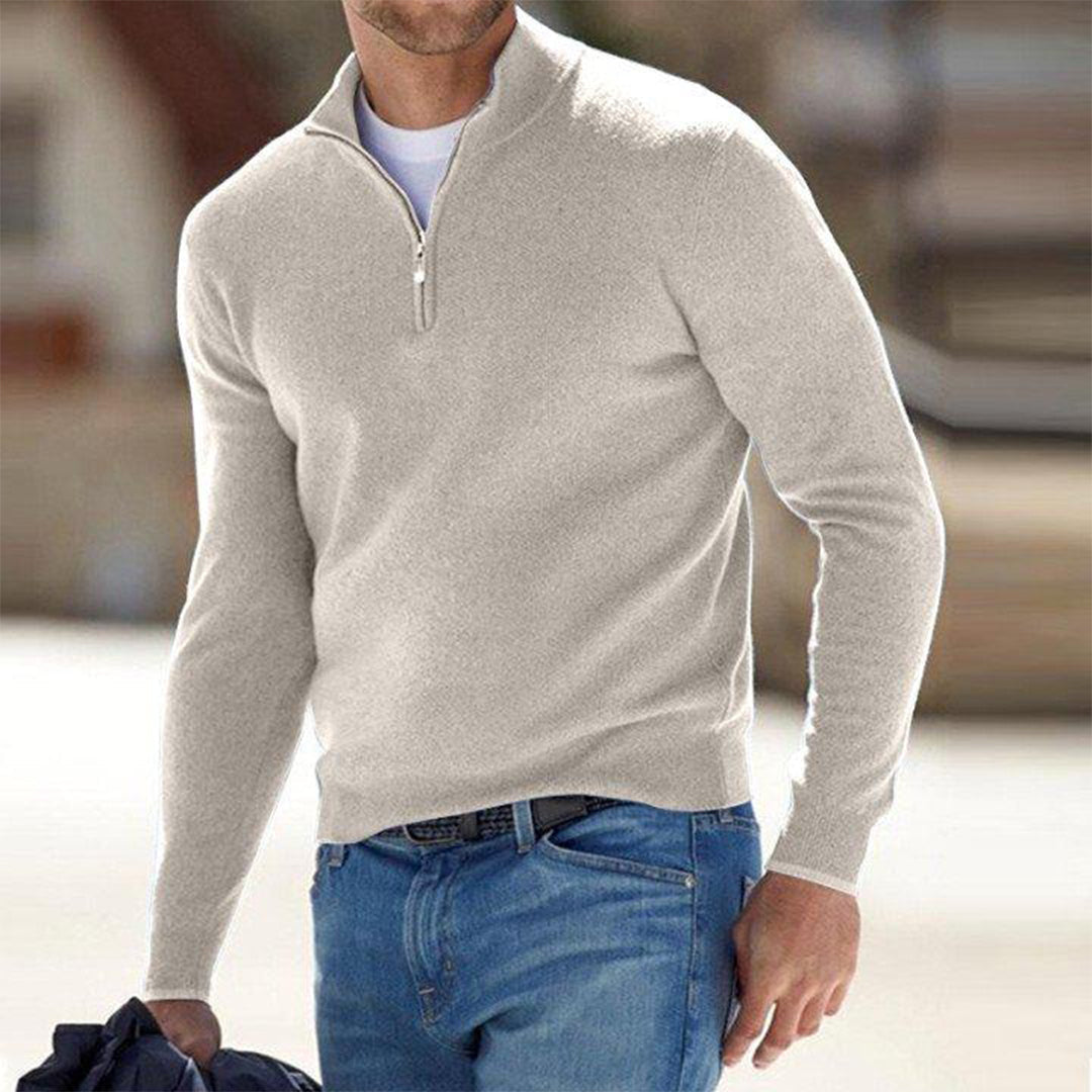 Herren-Wollpullover mit halbem Reißverschluss