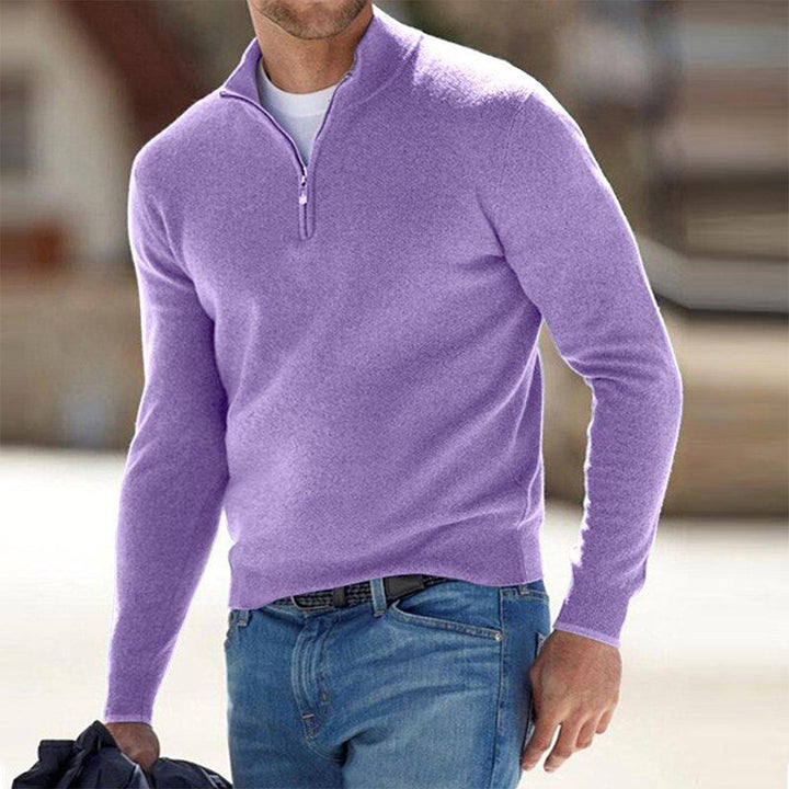 Herren-Wollpullover mit halbem Reißverschluss