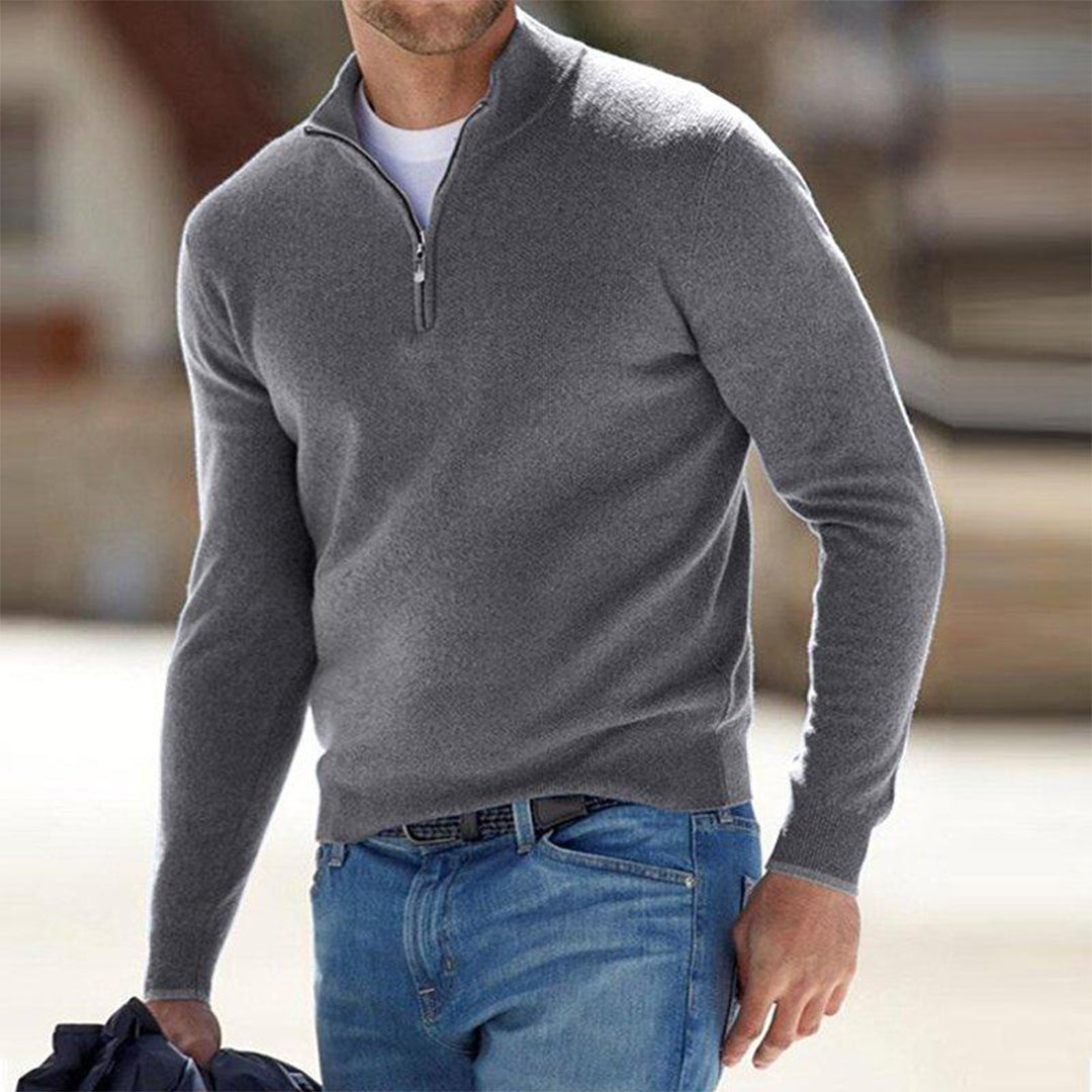 Herren-Wollpullover mit halbem Reißverschluss