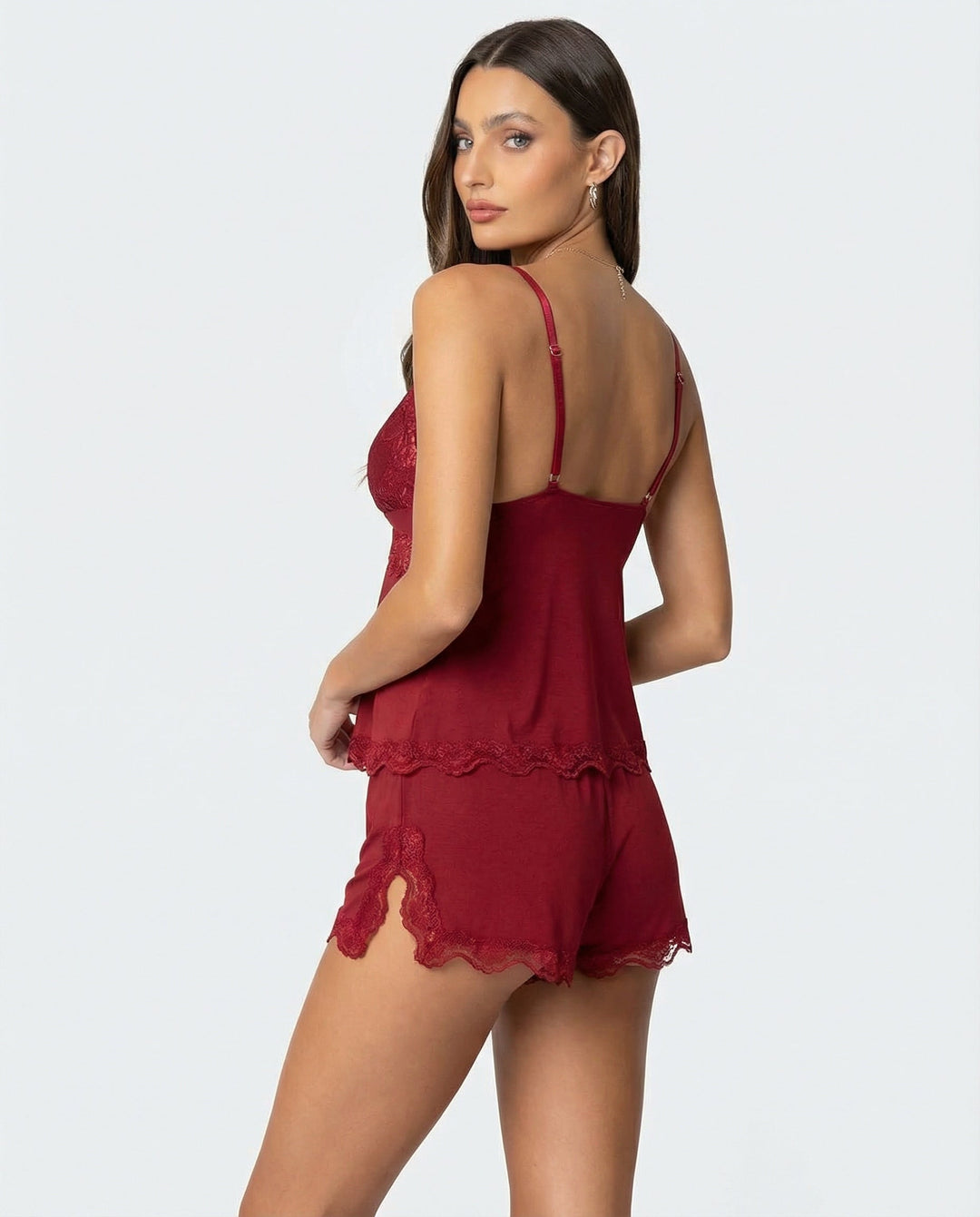 Luna | Women's Elegant Lace Trim Pajama Set-Metro Lane Plaza