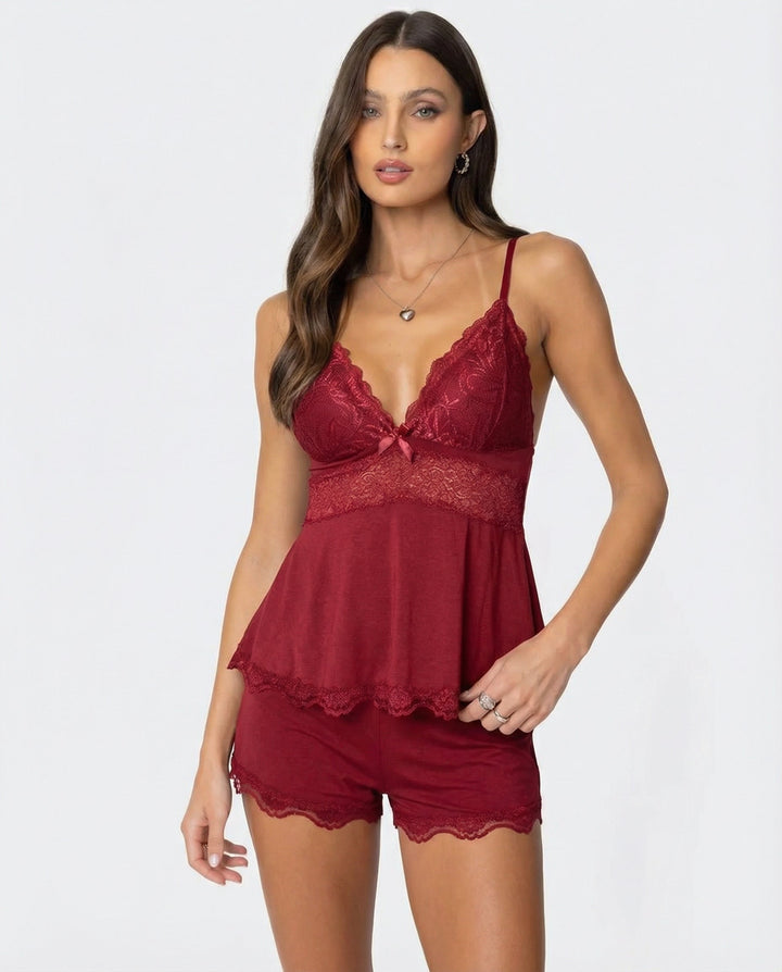 Luna | Women's Elegant Lace Trim Pajama Set-Metro Lane Plaza