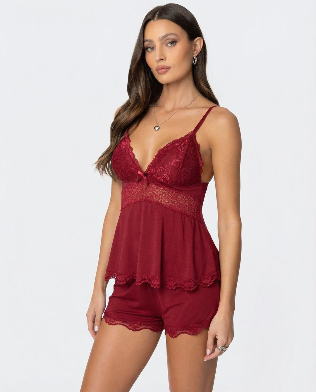 Luna | Women's Elegant Lace Trim Pajama Set-Metro Lane Plaza
