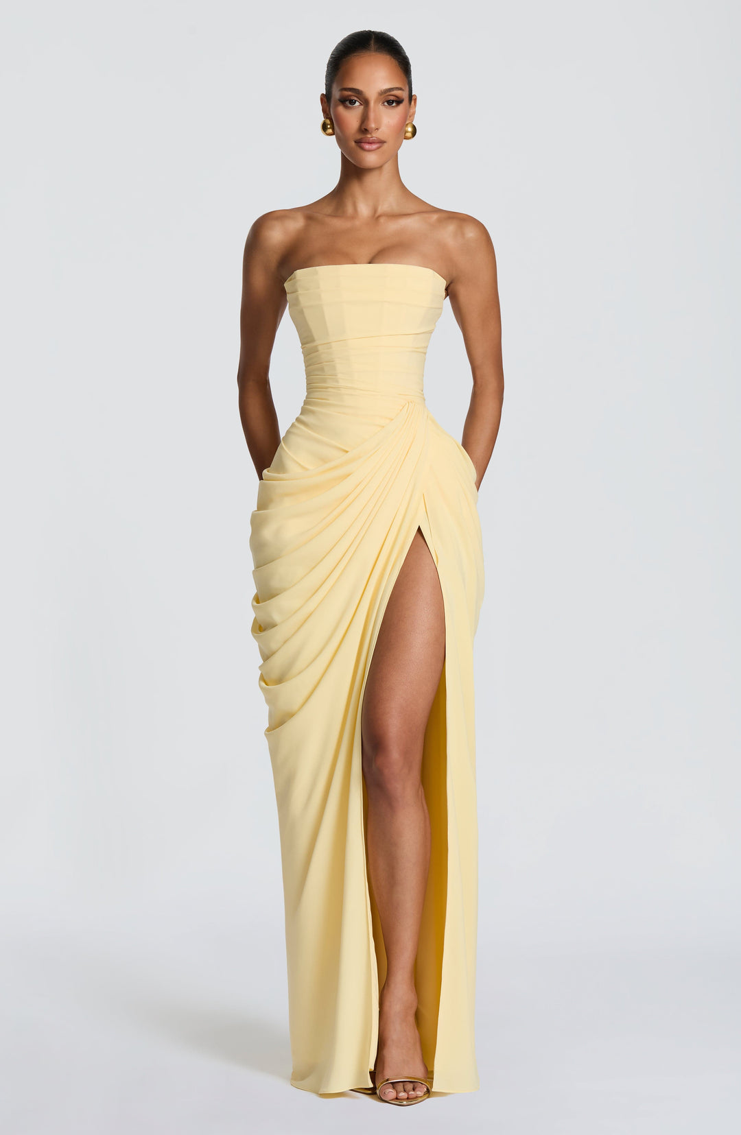 Olivia | Women's Elegant Corset Maxi Dress with Asymmetrical Draping-Metro Lane Plaza