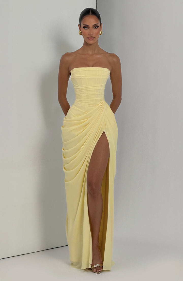 Olivia | Women's Elegant Corset Maxi Dress with Asymmetrical Draping-Metro Lane Plaza