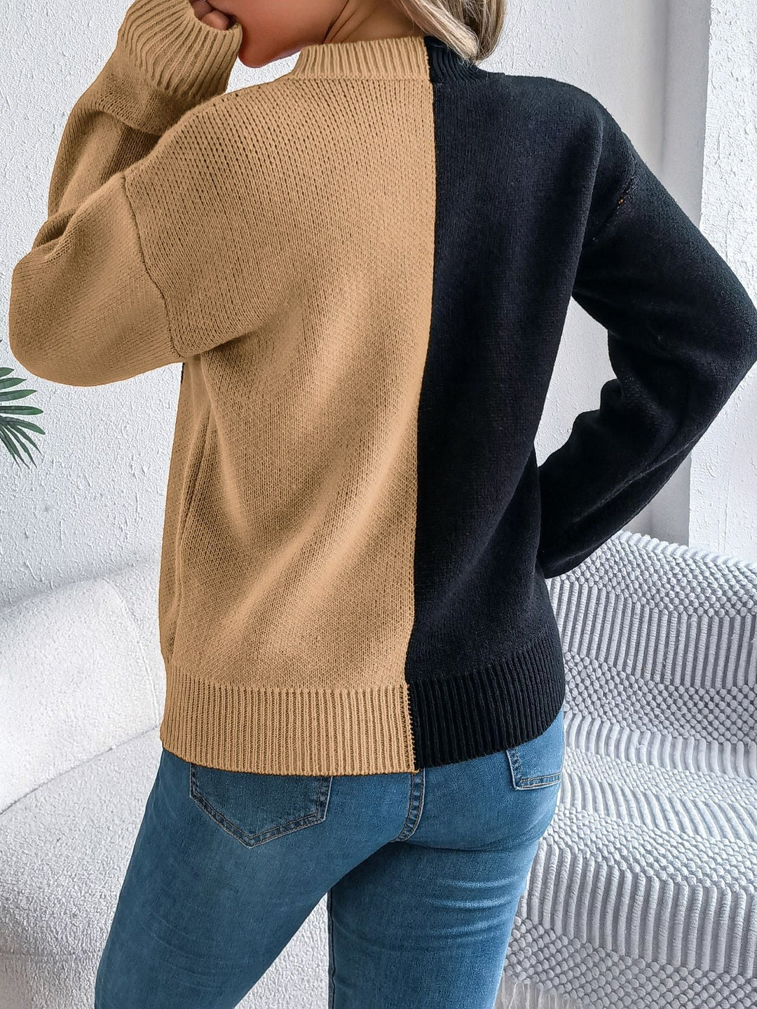 Gestrickter Pullover zum Überziehen für Damen mit Kürbislaternenmotiv, Midi-Länge