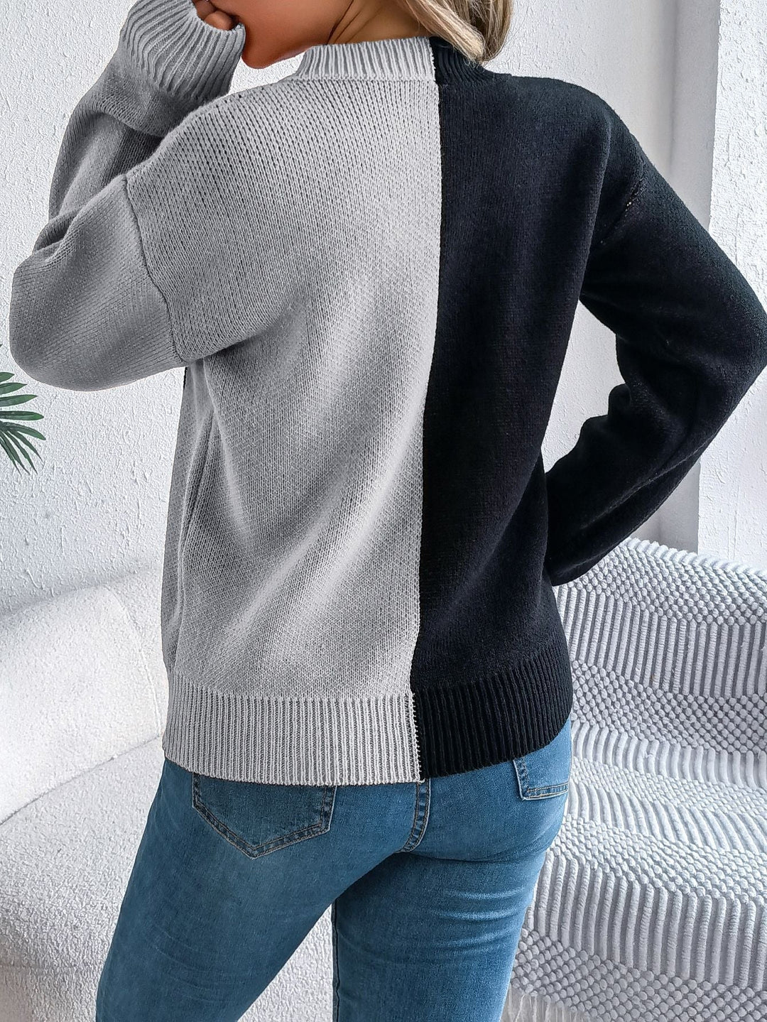 Gestrickter Pullover zum Überziehen für Damen mit Kürbislaternenmotiv, Midi-Länge