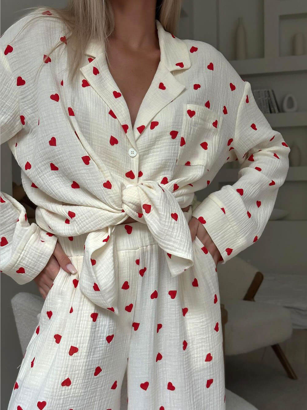 Women's Soft Heart Print Pajama Set-Metro Lane Plaza