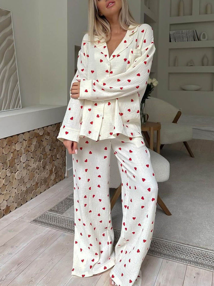 Women's Soft Heart Print Pajama Set-Metro Lane Plaza
