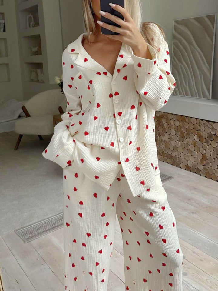 Women's Soft Heart Print Pajama Set-Metro Lane Plaza